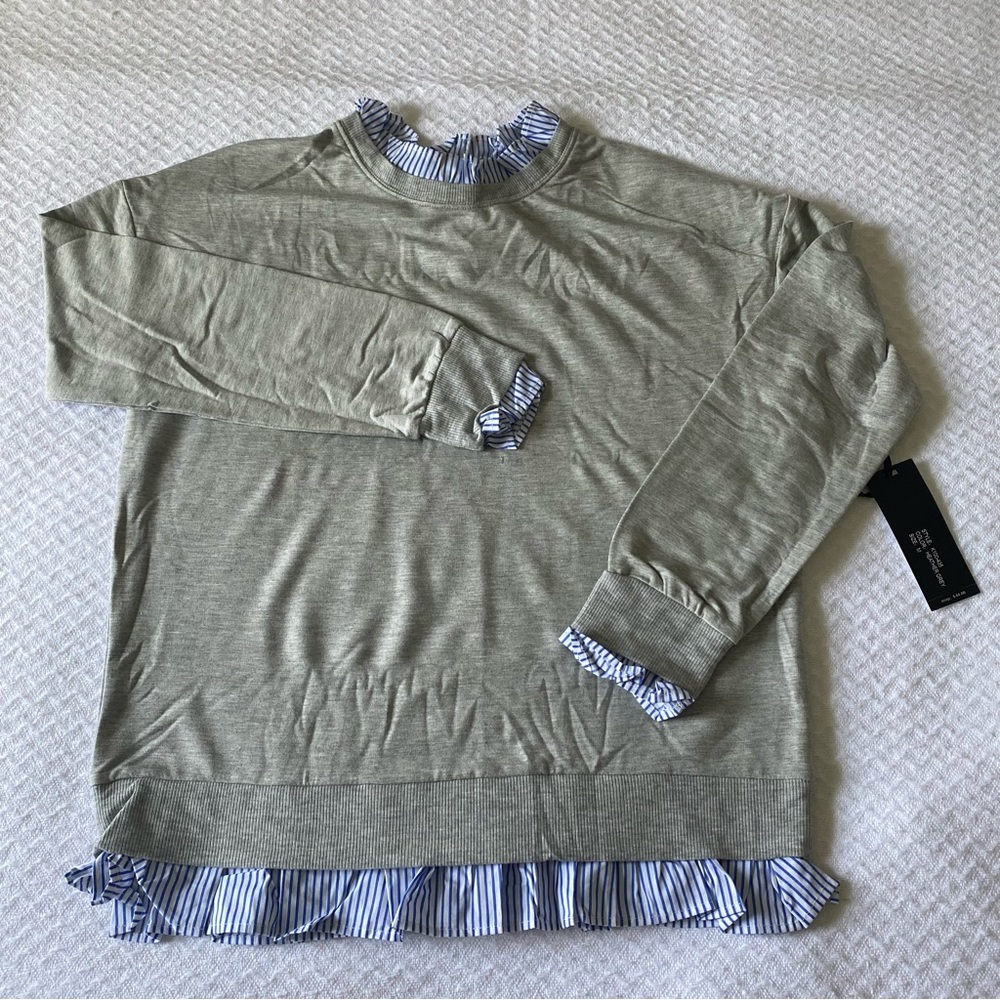 Olivia Warren Striped Gray Sweater Blouse